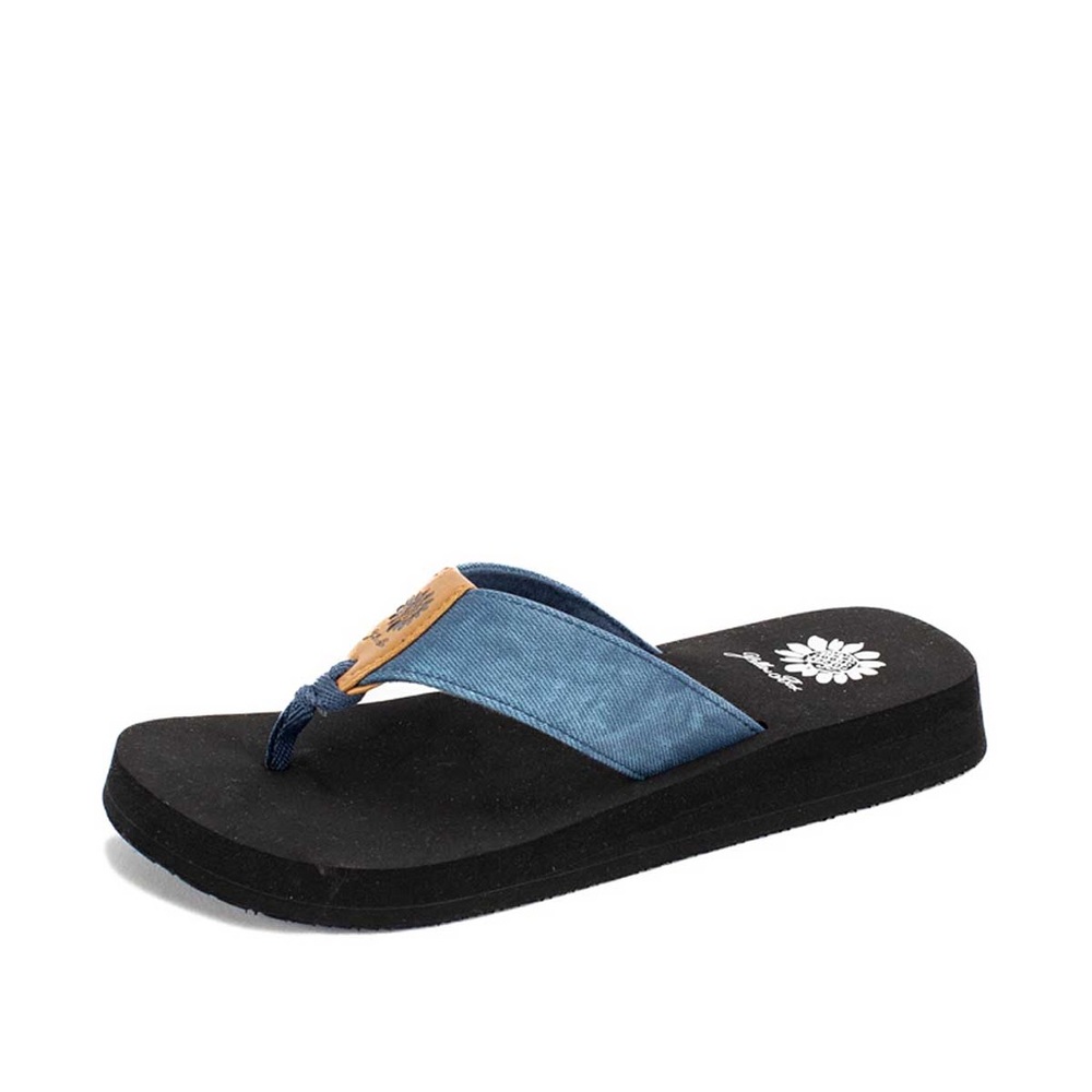 YELLOW BOX FRANKLEN Denim  flip flops medium width. New in box